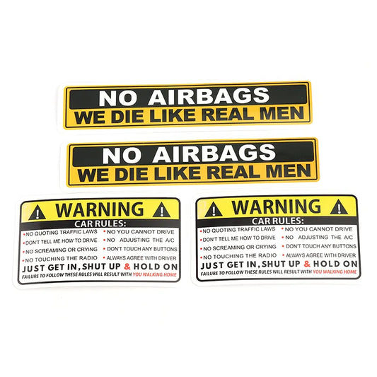 Decal: NO AIRBAGS WE DIE LIKE REAL MEN